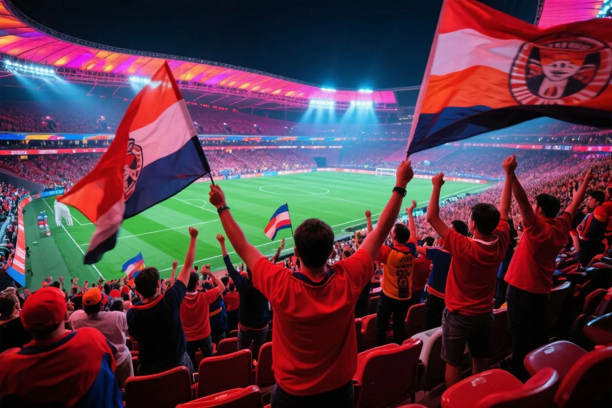 球迷在体育场看球的激动氛围